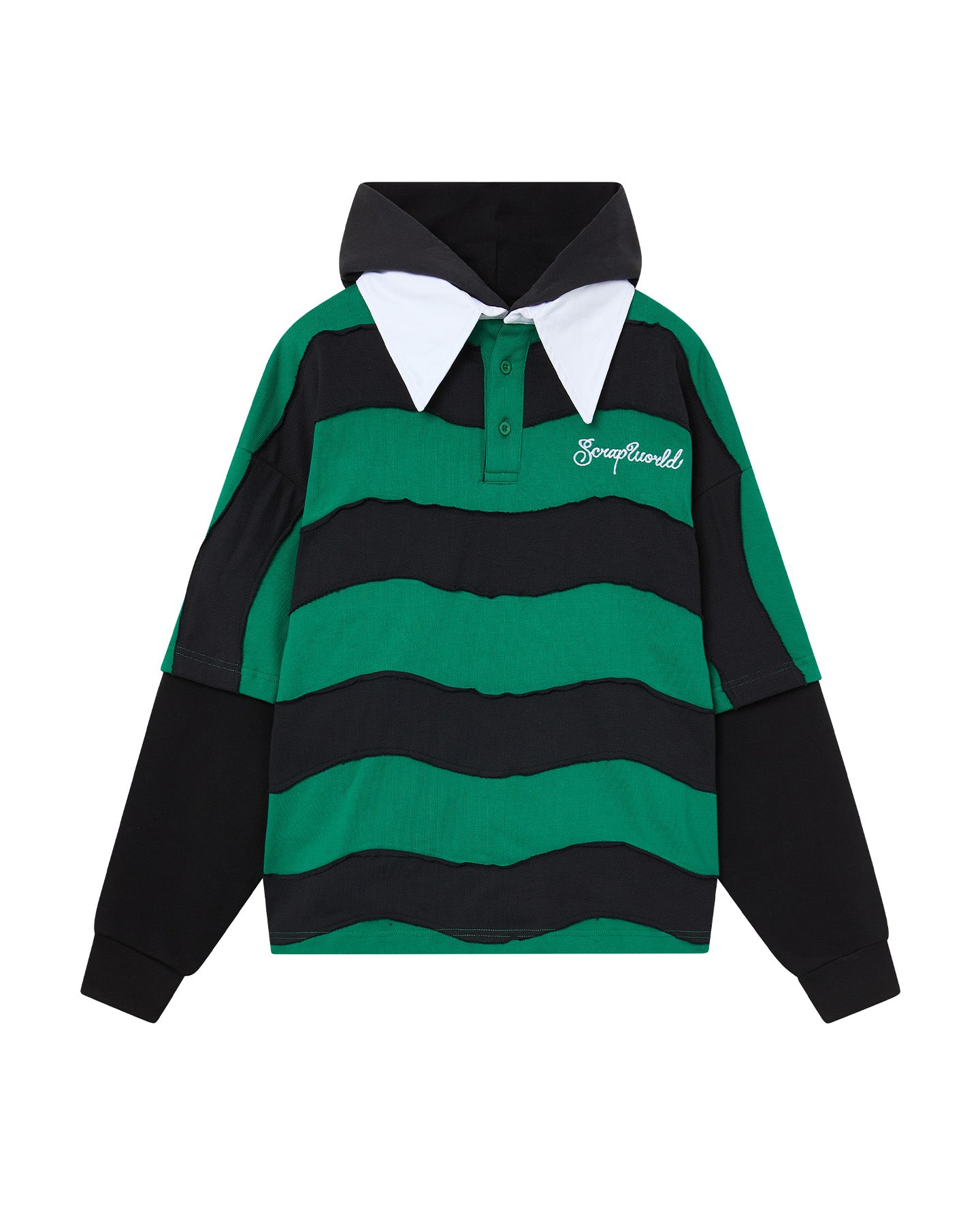 FAKE HOODED OVERSIZED POLO GREEN BLACK