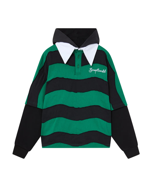 FAKE HOODED OVERSIZED POLO GREEN BLACK