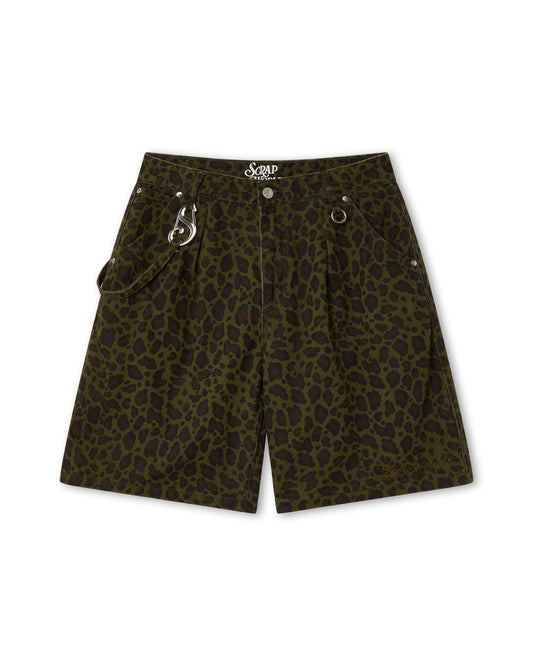 WIDE LEG SHORTS CAMO DARK GREEN