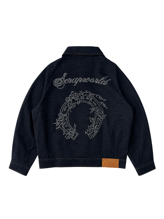 LUCKY RHINESTONE RAW DENIM JACKET