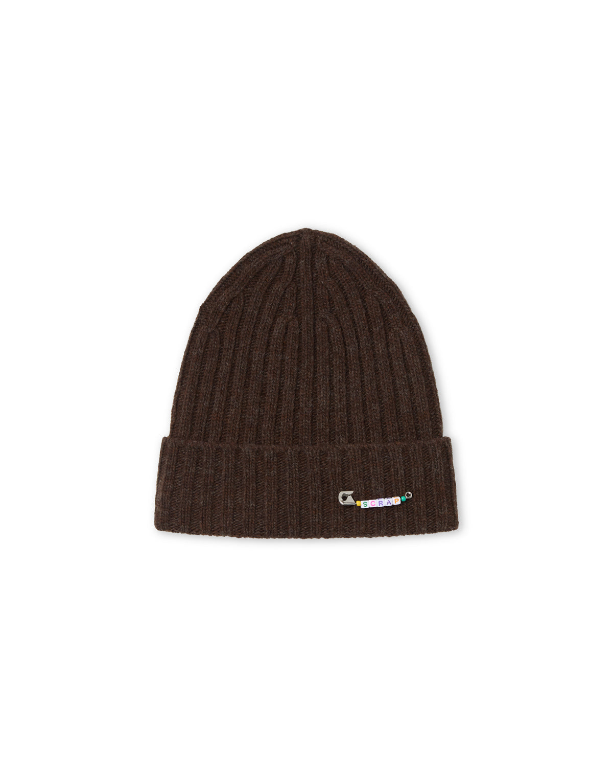 SAFETY PIN WOOL BEANIE BROWN