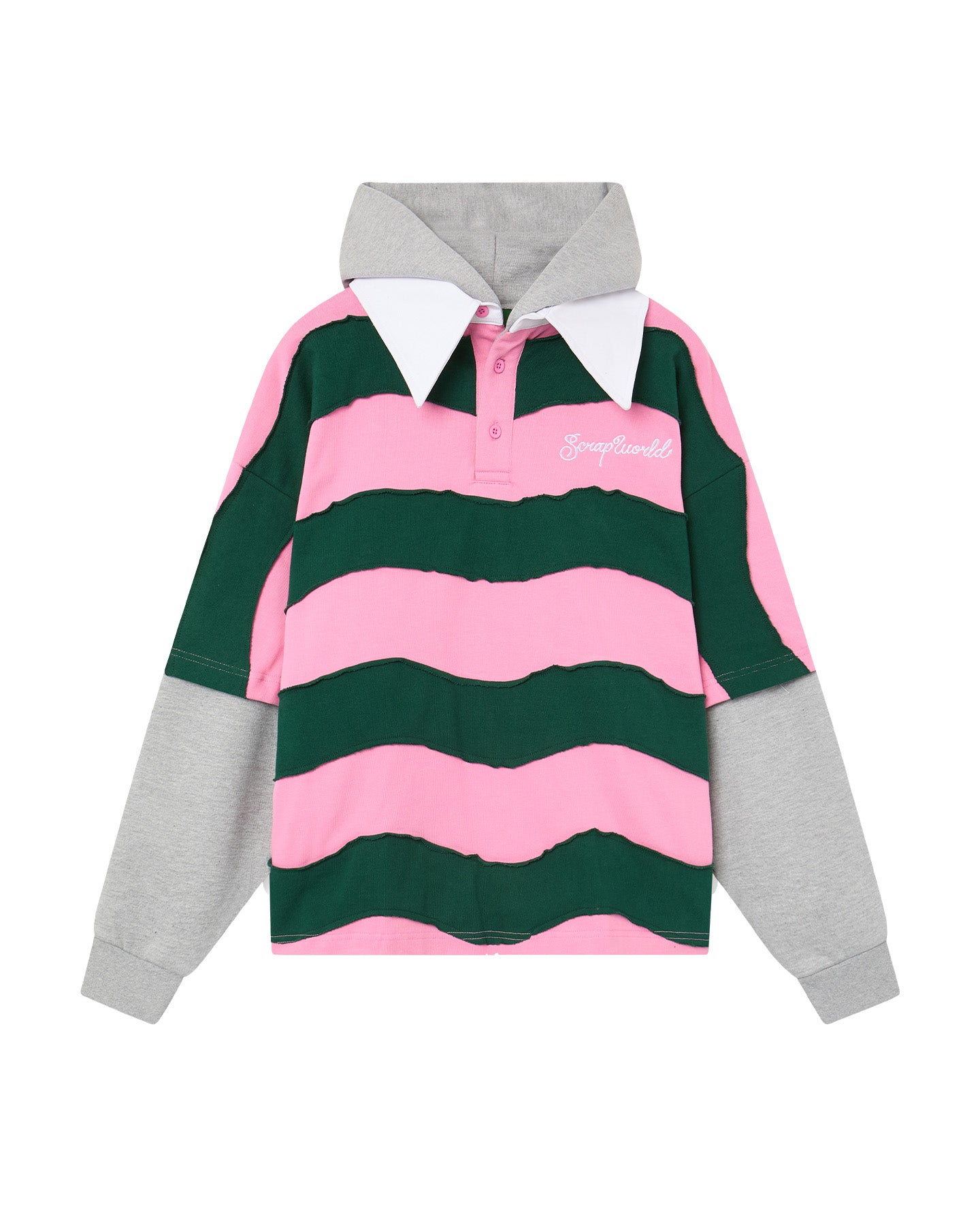 FAKE HOODED OVERSIZED POLO PINK GREEN