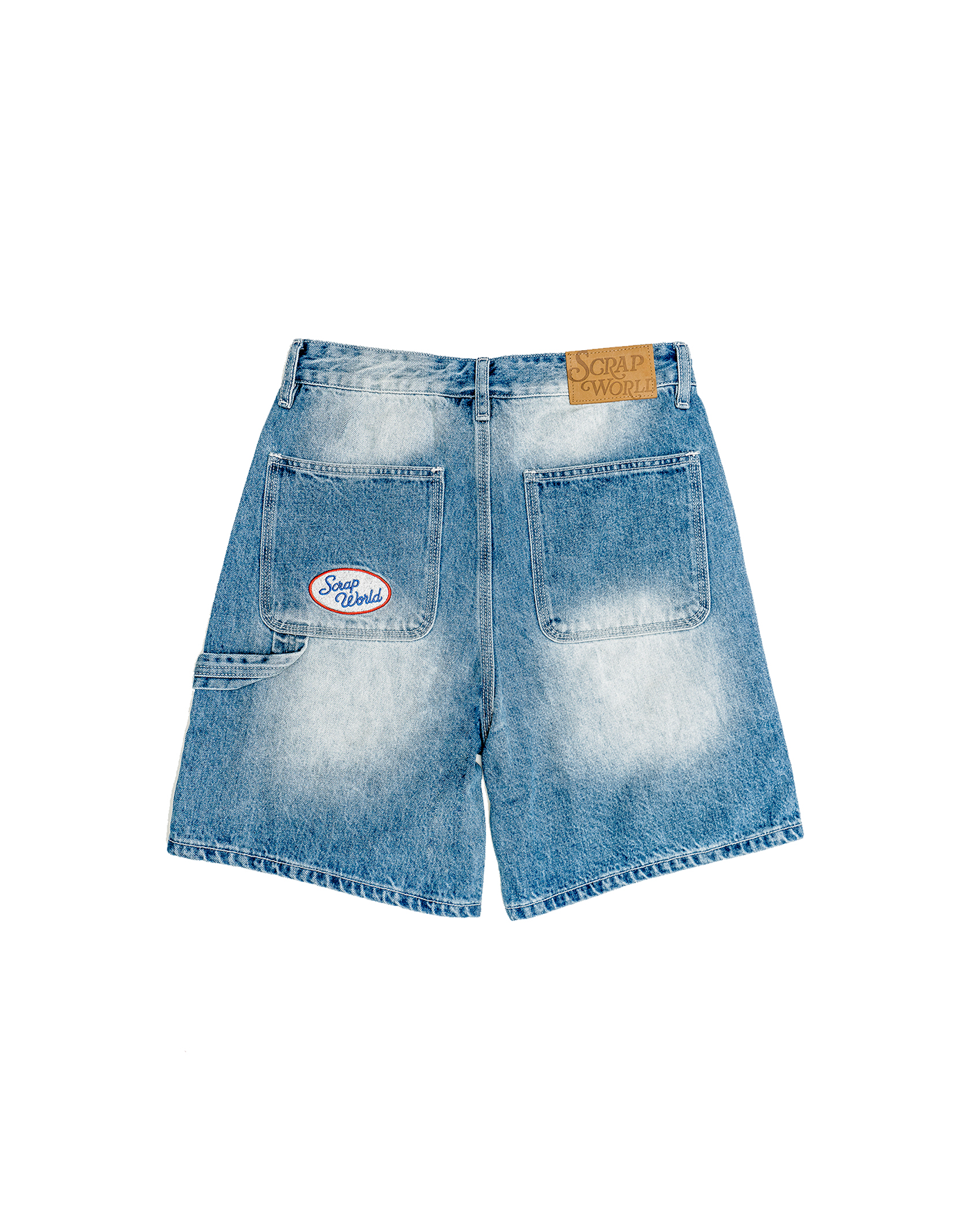 PATCH DENIM SHORTS WASHED BLUE