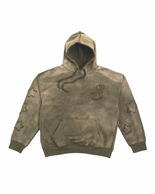 WASHED STARS LOGO HOODIE OLIVE