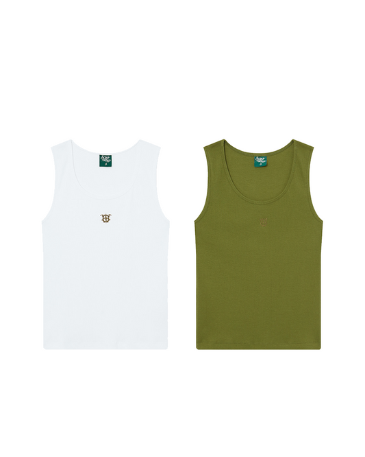 BASIC TANK TOP 2-PACK WHITE/OLIVE